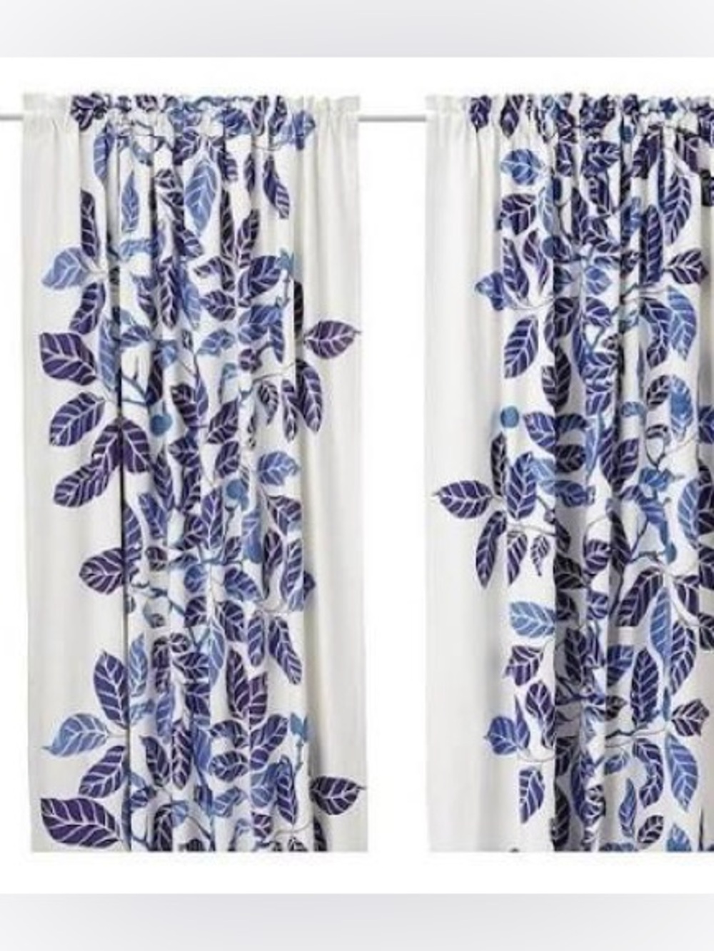 IKEA Blad Stockholm Blue & White Leaf Print Curtains(2)